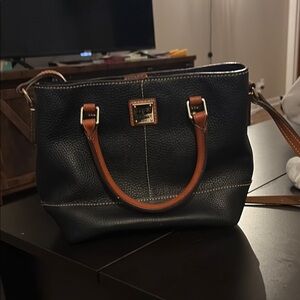 Dooney & Bourke Black and Brown Shoulder Bag with Gold Accents